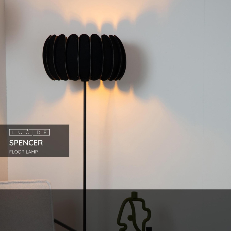 Lucide SPENCER - Stojacia lampa - Ø 40 cm - 1xE27 - Čierna